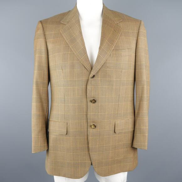 BRIONI 40 Regular Gold & Navy Plaid Wool Sport Coat - Picture 1 of 9